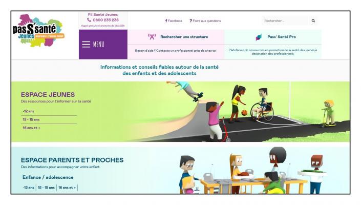 Page d'accueil du site Pass'Santé Jeunes